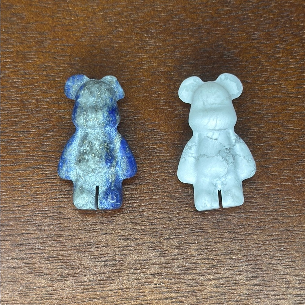 Blue and Gray Small Teddy Bear Carved Crystals